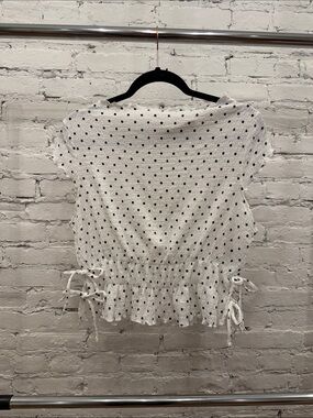Divided White Polka Dot Short Sleeve Peplum Top